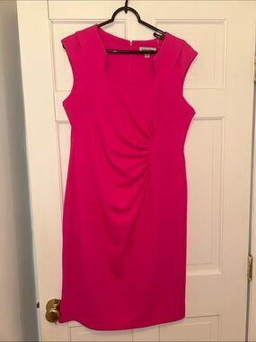 Shelby & Palmer Hot Pink Cap Sleeve Ruched Sheath Dress